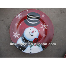 KC-02538ceramic plates with snowman,funny round flat pizza/cake plates